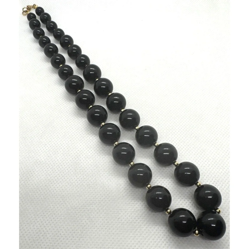 Vintage Monet Signed Graduated Round Black‎ Plastic Beaded 19'' Necklace Retro